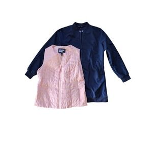 Lands End Navy Blue Long Squall Bomber Jacket Removeabe Pink‎ Vest Size Large